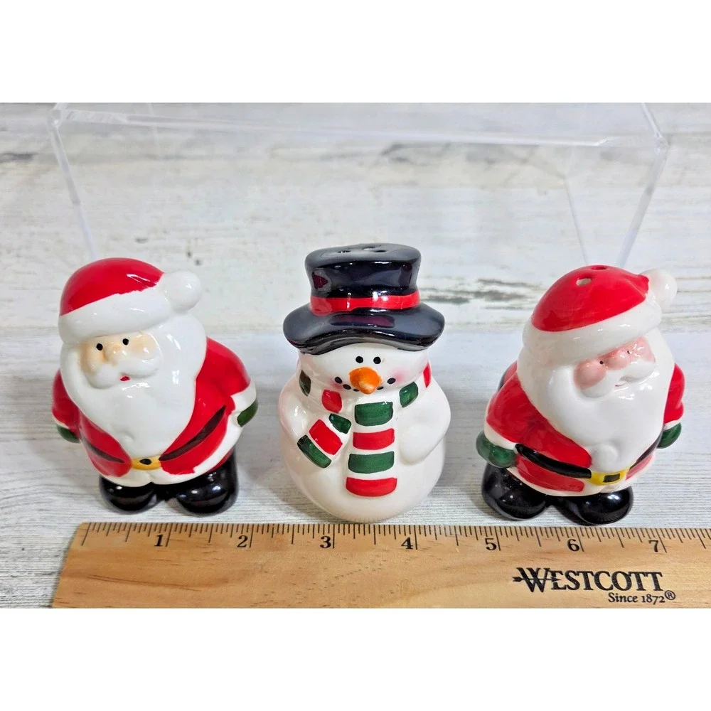 Vintage Ceramic Christmas 3pc Lot Santa Snowman Salt&Pepper Shakers & Toothpick